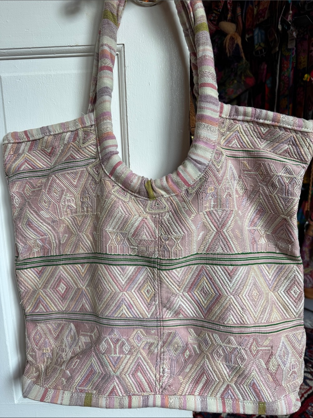 Guatemala Huipil Handwoven Pink Pattern Tote Bag
